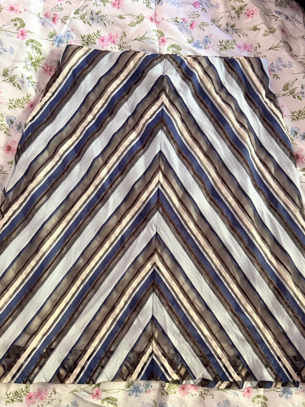Chevron-Striped Pencil Skirt in Blue, Brown & Cream